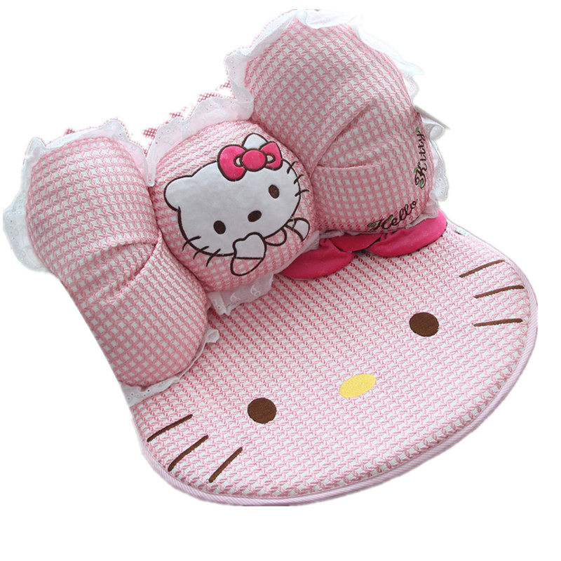 卡通Kitty猫咪粉色公主风少女心麻布坐垫靠枕腰枕电脑椅椅汽车椅