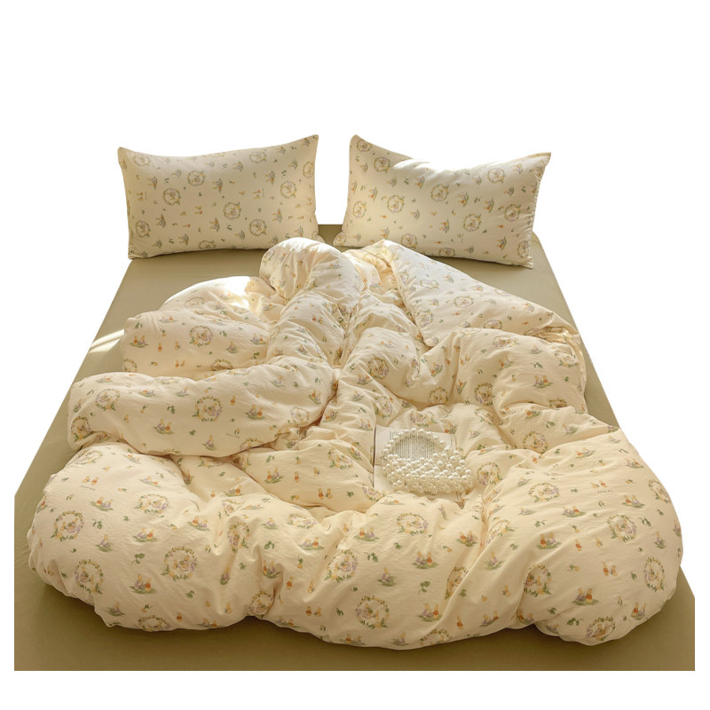 2025新款四件套非纯棉全棉双层纱床单被罩单人学生宿舍三件套床品