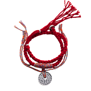 足银990山鬼花钱手链纯银藏式手工编织金刚结红绳新中式国风手绳