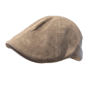 棕色麂皮绒前进帽女2025新款复古纯色贝雷帽大头围显脸小反戴帽子