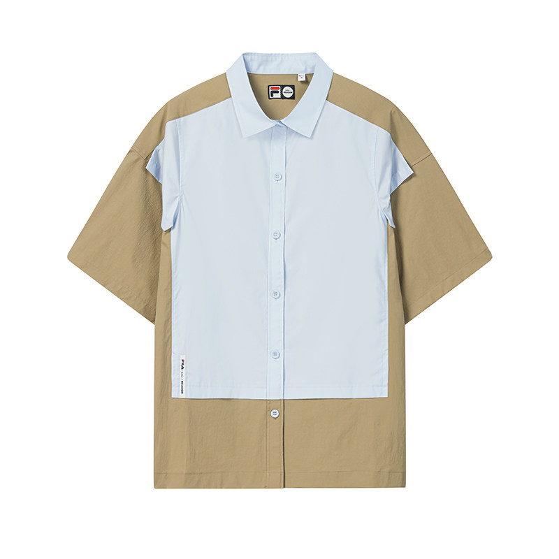 FILA x kolor/ BEACON斐乐官方女短袖衬衫2026秋新款时尚休闲上衣