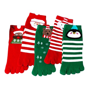 圣诞儿童五指袜纯棉中筒秋冬男童本命年红色分趾袜女童矫正脚趾袜
