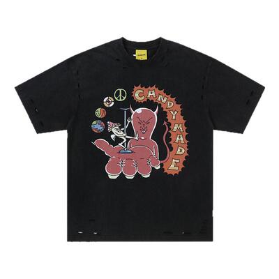 CANDYMADE春夏Candy World系列恶魔白墨直喷水洗黑圆领短袖