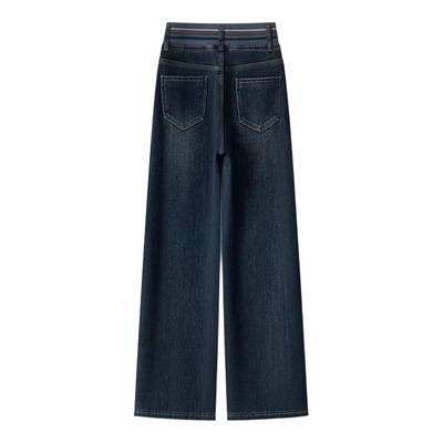 2025新款复古蓝加绒阔腿牛仔裤