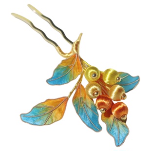 千里江山【硕果】非遗绒花发簪u型发簪绒花掐丝旗袍配饰头饰簪子