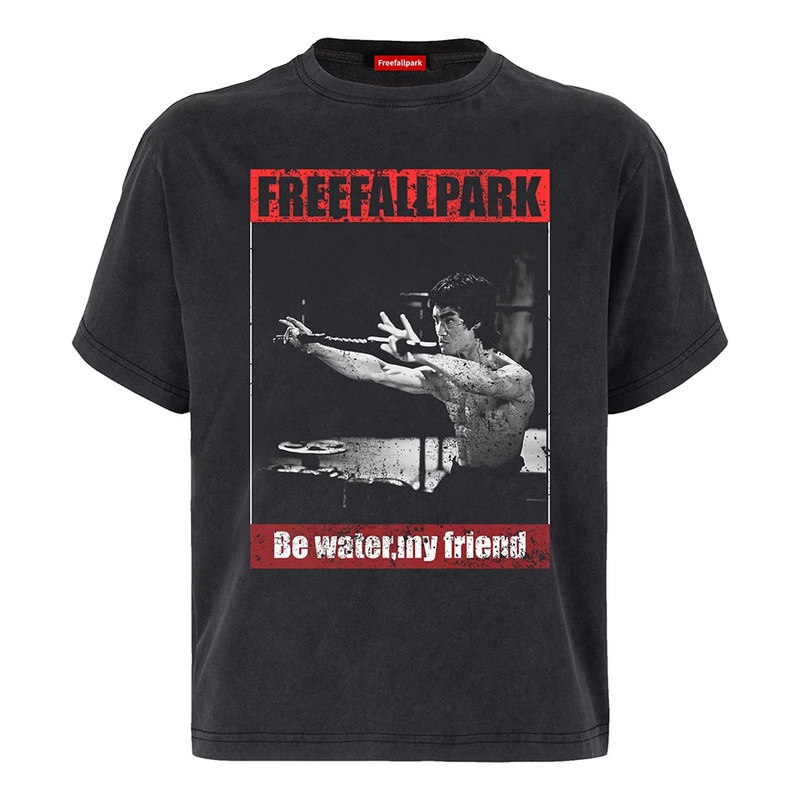 free fall park 水洗做旧李小龙印花短袖Boxy版型VintangeT恤