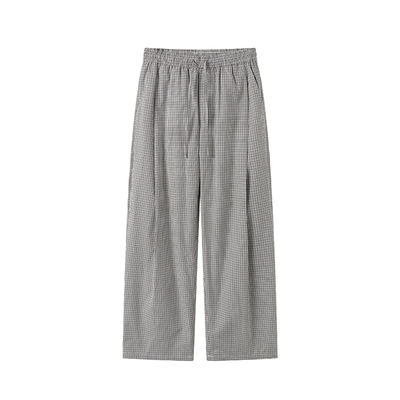WHIMNOTION 26SS「松弛感神裤」纯棉打褶格纹长裤 宽松直筒休闲裤