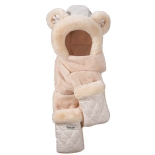 小熊围巾帽子手套一体冬毛绒女围脖三件套毛茸茸防寒冬天骑车保暖