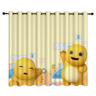 新款卡通奶龙全遮光免打孔挂钩隔断儿童房卧室窗帘单片飘窗落地窗