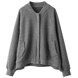 高端品质重工厚实螺纹立领棒球服外套女秋款休闲长袖外搭开衫宽松