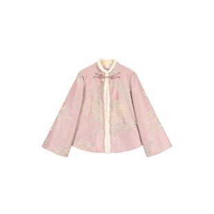 MOPASSANT【掌上明珠】新中式国风女装水貂毛粉色刺绣羽绒服女