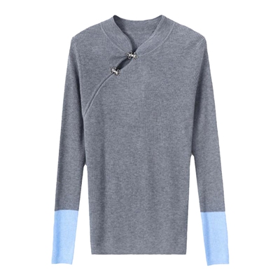 百家好新中式盘扣针织衫女秋冬季