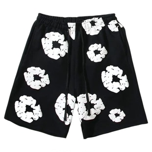 black shorts pants美式潮流印花宽松男士直筒篮球短裤运动裤男