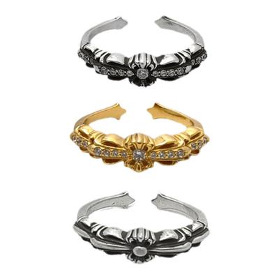 宗克罗心S925银窄十字花开口戒指