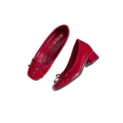 蝴蝶结方头浅口小个子单鞋女