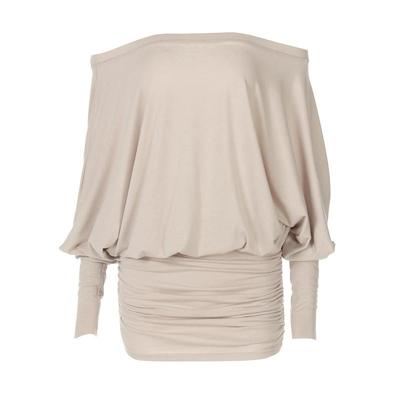 坠感微透一字领长袖褶皱包臀裙