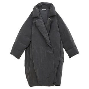 Carolingian小众極简!加厚保暖90白鸭绒立裁大廓型长款羽绒服