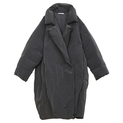 Carolingian小众極简！加厚保暖90白鸭绒立裁大廓型长款羽绒服