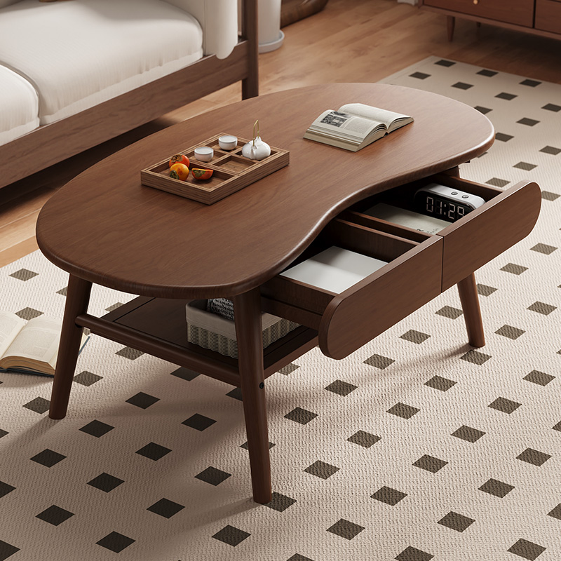 实木茶几客厅家用小户型2025新款轻奢带抽屉茶桌双层极简茶几桌