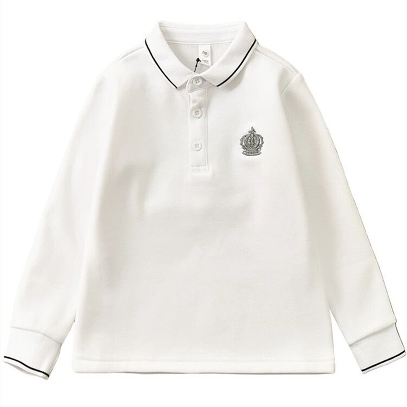 儿童polo衫2025新款秋冬中大男女学生校服白色加绒t恤长短袖上衣
