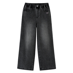 安奈儿童装女童牛仔夹裤冬新款宽松长裤保暖休闲厚款直筒裤子