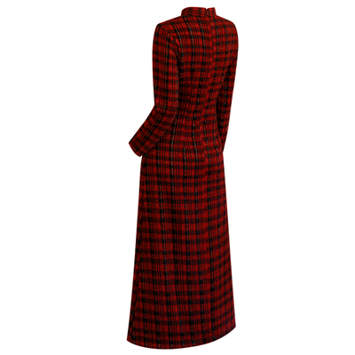 红色格子旗袍长袖加厚冬装民国风