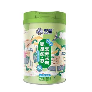 双熊氨基酸米粉婴幼儿宝宝无奶高铁亲和辅食铁锌钙不过敏米糊6个+