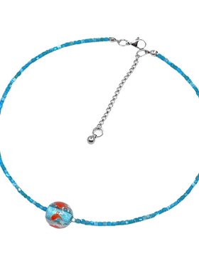 手作小金鱼蓝磷灰石项链choker