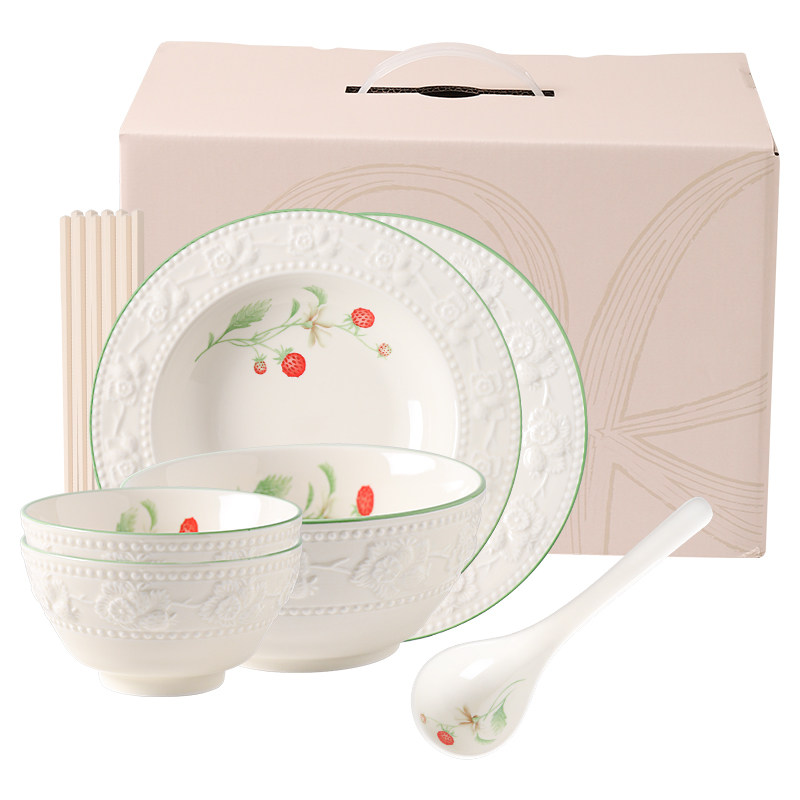 川岛屋法式浮雕餐具礼盒碗碟套装家用搬家礼物乔迁新居高档碗盘筷