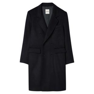 季末6折SANDRO2025秋冬新款男装法式绵羊毛海军蓝工装风翻领大衣