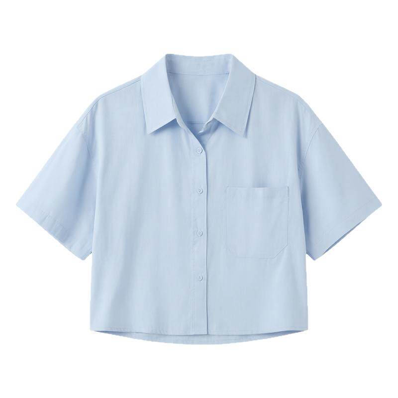 纯棉短袖短款衬衫女夏季新款