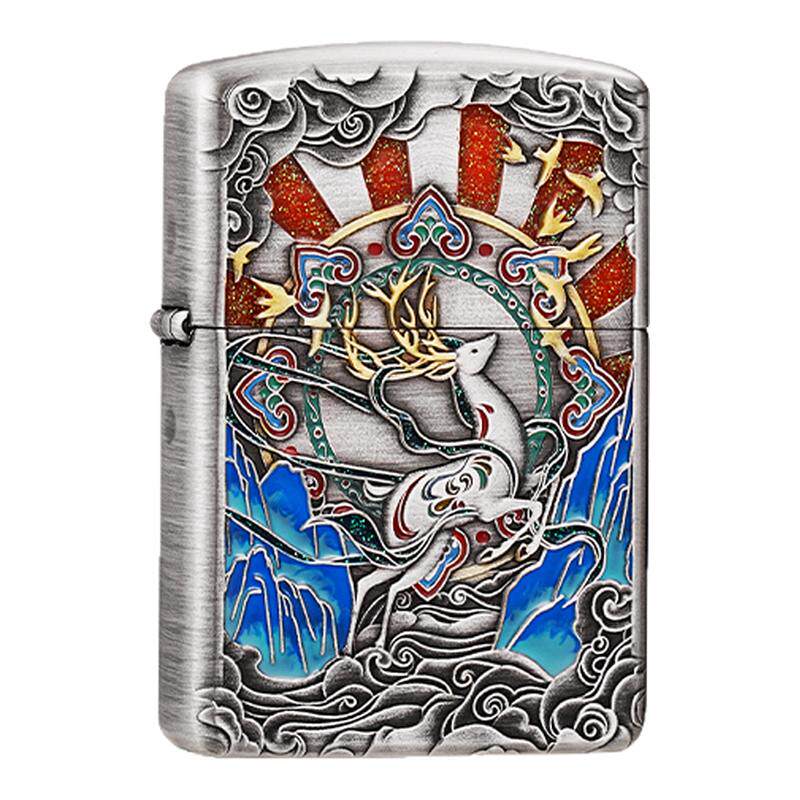 zippo盔甲鎏金珐琅防风打火机