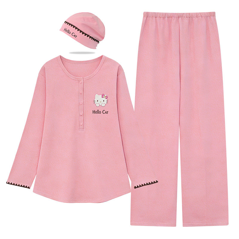 附帽-带胸垫吸汗月子服