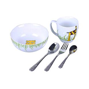 【自营】德国WMF福腾宝儿童不锈钢套装叉勺子杯子瓷碗5件套餐具