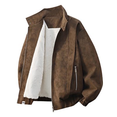 吉普秋冬加绒厚款麂皮夹克外套男