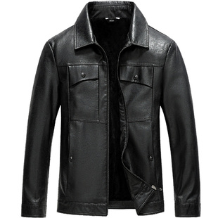 雪中飞男士皮衣春秋外套经典翻领短款中青年皮夹克加绒加厚秋冬款