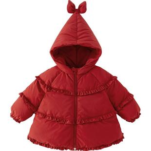 戴维贝拉羽绒服儿童加厚外套冬装女童红色拜年服小女孩新年洋气