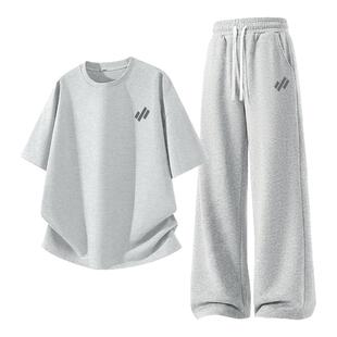 名创优品男士运动套装夏款纯棉短袖裤子中学生百搭休闲两件套男A