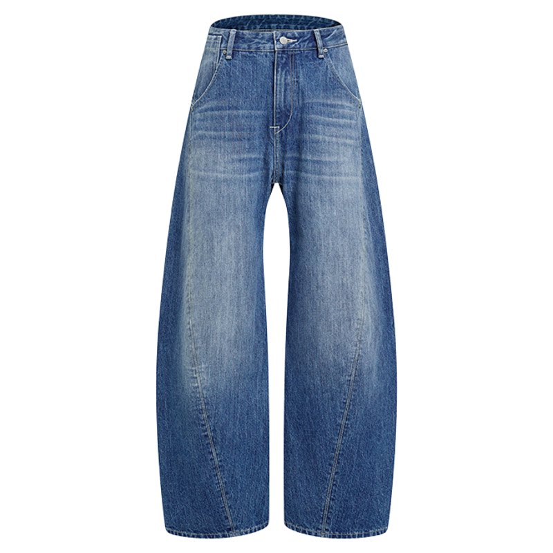 butai iki JEANS 靛蓝色水洗baggy宽松牛仔裤阔腿裤女26新款