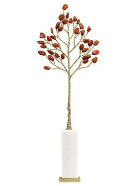 玛瑙石粉晶中式细高瑞祥玉树摆件