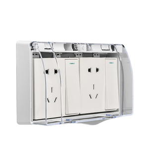 卫生间自粘贴式明装二位双连联体86型开关插座保护盖罩防溅防水盒