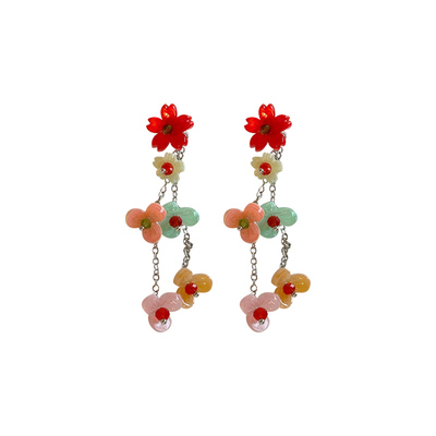 彩色多巴胺花朵流苏耳钉耳坠耳饰