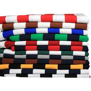 针织纯棉弹力棉面料夏季莱卡棉T恤裙子全棉宽条黑白藏蓝条纹布料