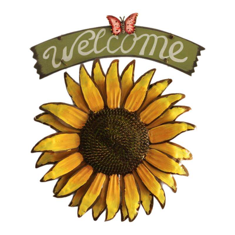 乡村复古怀旧粗矿铁艺挂壁装饰welcome太阳花墙面铁皮装饰工艺品