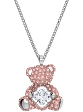 水晶泰迪熊童趣项链粉色