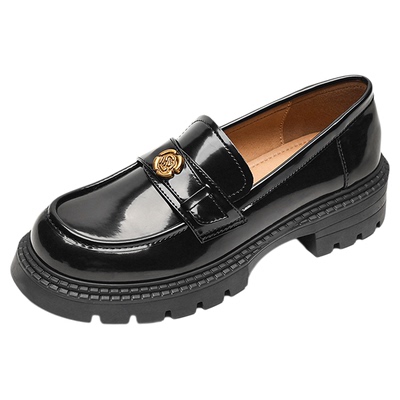 真皮山茶花乐福鞋女百搭复古单鞋