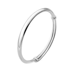 九乐足银999银手镯女年轻款小众设计光面实心推拉银镯子送女友礼