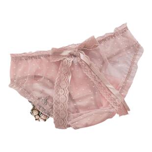 日系网纱感蕾丝少女内裤性感纯欲风大蝴蝶结甜美低腰女士三角裤头