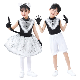 儿童动物表演服幼儿园男女童波斯猫快乐星猫纱裙儿童猫咪演出服冬