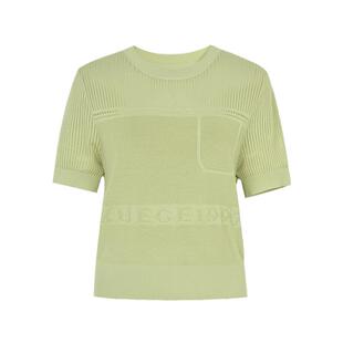 XG雪歌字母提花设计毛针织衫2025夏季新款镂空设计灰绿色毛衫女装